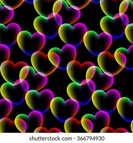 Colors hearts dark background seamless pattern. Vector illustration. EPS 10.