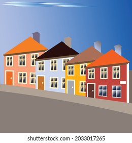 Colors of houses in Norway.Vector image.