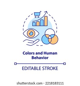 Colors and human behavior concept icon. Neuromarketing. Impact buyer decision abstract idea thin line illustration. Isolated outline drawing. Editable stroke. Arial, Myriad Pro-Bold fonts used