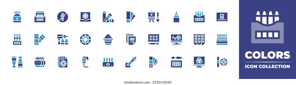 Colors icon collection. Duotone color. Vector illustration. Containing nosyntethiccolors, colorwheel, colormixer, color, colorpalette, coloredpencils, pantone, ink, powder, crayons.