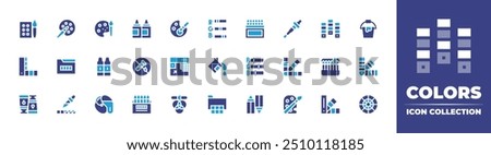 Colors icon collection. Duotone color. Vector illustration. Containing noartificialcolours, paint, paintbucket, paintpalette, colorpalette, colour, color, rgb, crayons.