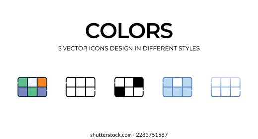 Colors Icon Design in Five style with Editable Stroke. Line, Solid, Flat Line, Duo Tone Color, and Color Gradient Line. Suitable for Web Page, Mobile App, UI, UX and GUI design.