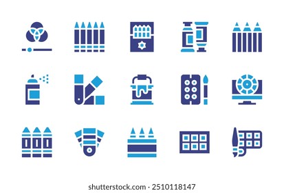 Colors icon set. Duotone color. Vector illustration. Containing paintbucket, pantone, colorpalette, spray, color, swatches, watercolor, crayons, art.