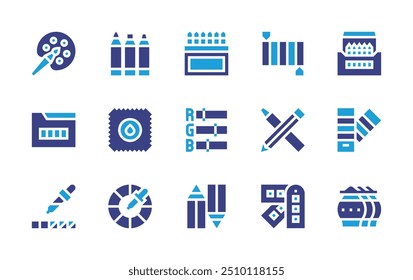 Colors icon set. Duotone color. Vector illustration. Containing dyed, color, paintpalette, colorpencils, coloredpencils, colorpalette, pantone, markers, rgb, pencil.