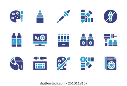 Conjunto de ícones de cores. Cor duotônica. Ilustração vetorial. Contendo cores não sintéticas, misturador de cores, paleta de cores, cor, cores, paleta de pintura, tinta, pipeta, beleza, lápis de cor.