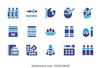 Colors icon set. Duotone color. Vector illustration. Containing colors, colorpalette, color, crayons, oilpaint, paintpalette, crayon, easteregg, paintingegg.