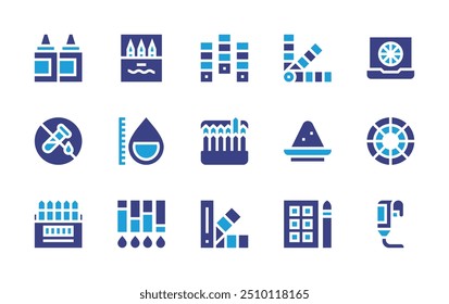 Colors icon set. Duotone color. Vector illustration. Containing colorwheel, colors, color, colorpalette, colorplate, pencil, painttube, inklevel, ink, watercolor.