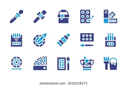 Colors icon set. Duotone color. Vector illustration. Containing colorpencil, pencilcolor, dropper, pipette, pantone, paintbucket, oilpaint, watercolor.