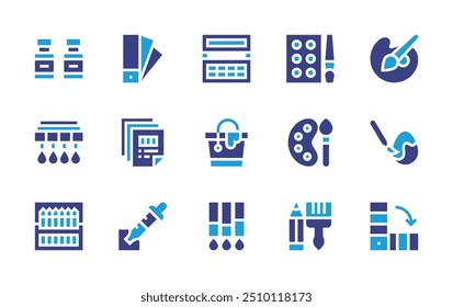 Colors icon set. Duotone color. Vector illustration. Containing colorpalette, colorselection, ink, printing, bucket, art, palette, easteregg, watercolor, gouache.