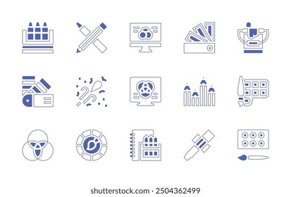 Colors icon set. Duotone style line stroke and bold. Vector illustration. Containing rgb, colorpalette, pantone, colors, draw, computer, drawing, crayons, dropper, pencil.