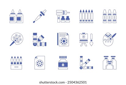 Colors icon set. Duotone style line stroke and bold. Vector illustration. Containing palette, colormixer, paintpalette, colour, colorwheel, color, colors, ink, pipette.