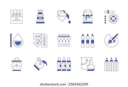 Colors icon set. Duotone style line stroke and bold. Vector illustration. Containing paintbucket, colors, colorpencils, colorpalette, color, ink, pantone, crayons, art, oilpaint.