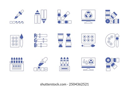 Colors icon set. Duotone style line stroke and bold. Vector illustration. Containing colour, colorscheme, watercolors, coloredpencils, colorpalette, dropper, oil, rgb.