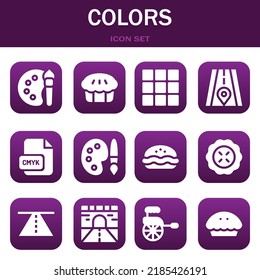conjunto de iconos de colores. Ilustraciones vectoriales relacionadas con la paleta de colores, el pie y la paleta