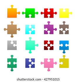 Colors jigsaw puzzle pieces on a white background.