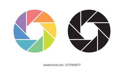 Icono de apertura de lente de Colores. Vector del icono de la lente del obturador de la cámara aislado en fondo transparente. Video Diafragma de la lente de la cámara fotográfica, enfoque de apertura, película animada, apertura objetivo y zoom para el App.