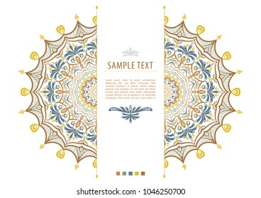 Colors Mandala flower shape with sample text for business cards flayers banners, vector design decorate