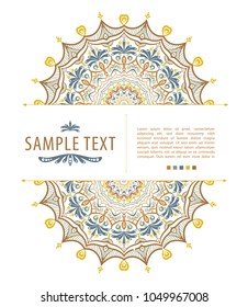 Colors Mandala flower shape with sample text for business cards flayers banners, vector design decorate