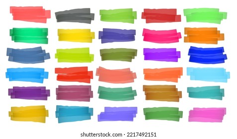 Colors marker highlights. Colour highlighters strokes, orange yellow red green blue pink coloring isolated highlighting lines, colouring markers borders isolated on white