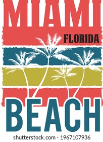 Colors of Miami beach graphic tee vector design with designs, posters, prints on the theme of California.