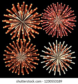 Colors Mix Fireworks Collections in the darkness background. Vector Illustration