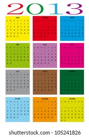 Colors of the new calendar year 2013 in spanish