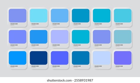 Colors palette template, blue color guide palette with color HEX codes for paint, web ui, design etc.