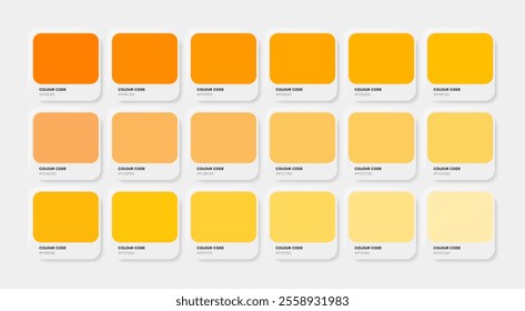 Colors palette template, yellow color guide palette with color HEX codes for paint, web ui, design etc.