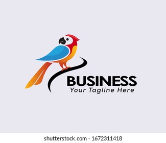 colors parrots bird alighted with look back logo design inspiration