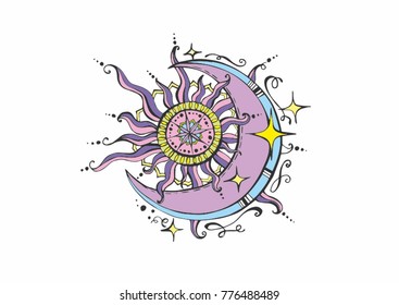 Colors pattern from sun and moon in bo-ho style.