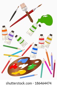 colors, pencils and brushes