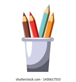 Colors pencils in cup cartoon isolated vector illustration graphic design