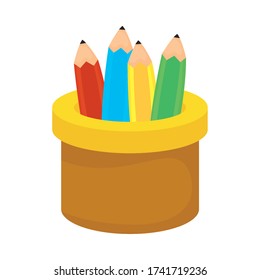 colors pencils school supplies in holders vector illustration design