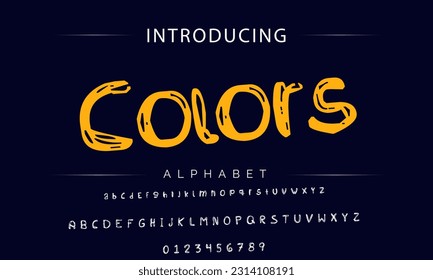 Colors Playful style font design, childish alphabet letters and numbers vector illustration