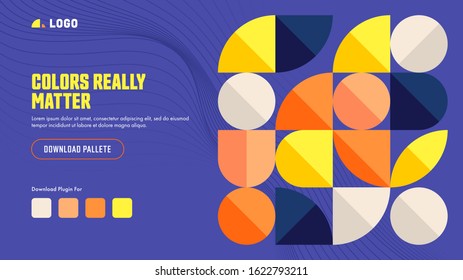 Colors Really Matter Landing Page Design with Colorful Geometric Elements on Purple Background.
