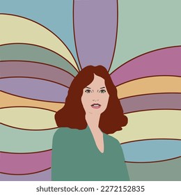 Colors for redheads is illustrated with a woman surrounded by colors that go well with red hair. 