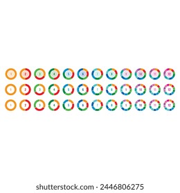 colors rotating around the circle. 12 slice circle concept. pie chart set with 1-12 slices. sliced ​​circle set