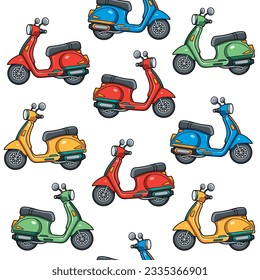 Colors  scooter seamless vector pattern illustration isolated in white  background