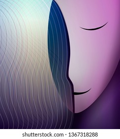 colors and shape of emotions concept, human feels happiness, abstract woman head smiling, vector