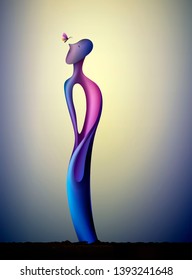 colors and shape of emotions concept, human feels happiness, abstract man shape with butterfly, surrealism  vector