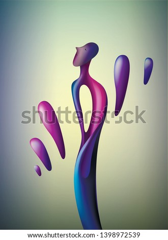 colors and shape of emotions concept, human feels happiness, abstract man shape, surrealism  vector