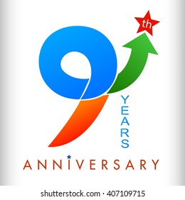 Colors template 9th anniversary years with arrow up and star
