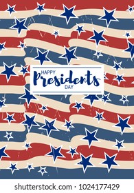 Colors of USA flag background and lettering design message. Background for card, banner, poster or flyer. Presidents Day star pattern in American flag in vintage colors.