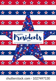 Colors of USA flag background and lettering design message. Background for card, banner, poster or flyer. Presidents Day star pattern in American flag in vintage colors.