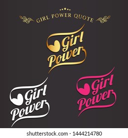 Colors version vector girl power on dark background. Greeting card with calligraphy, hand drawn lettering, typography for invitation, rustic farmhouse decor, clothing.