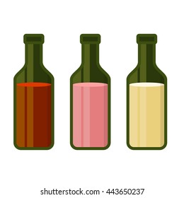 Colors Wine Bottles Set on White Background. Vector