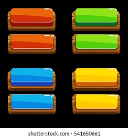 Colors wooden Push Buttons For A Game Or Web Design Element, gui elements set