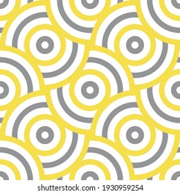 Colors of year 2021 illuminating yellow and ultimate gray abstract geometric vector seamless pattern. Yellow and gray lines on white background. Crossing circles. Overlap pattern. Simple design