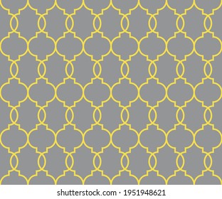 Colors of year 2021 illuminating yellow and ultimate gray seamless pattern. Abstract geometric pattern in arabic style. Simple vector seamless design. Traditional ornament