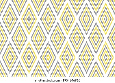 Colors of year 2021 illuminating yellow and ultimate gray geometric seamless pattern with pixel art rhombus on white background. Abstract diamond vector pattern. Simple vector illustration